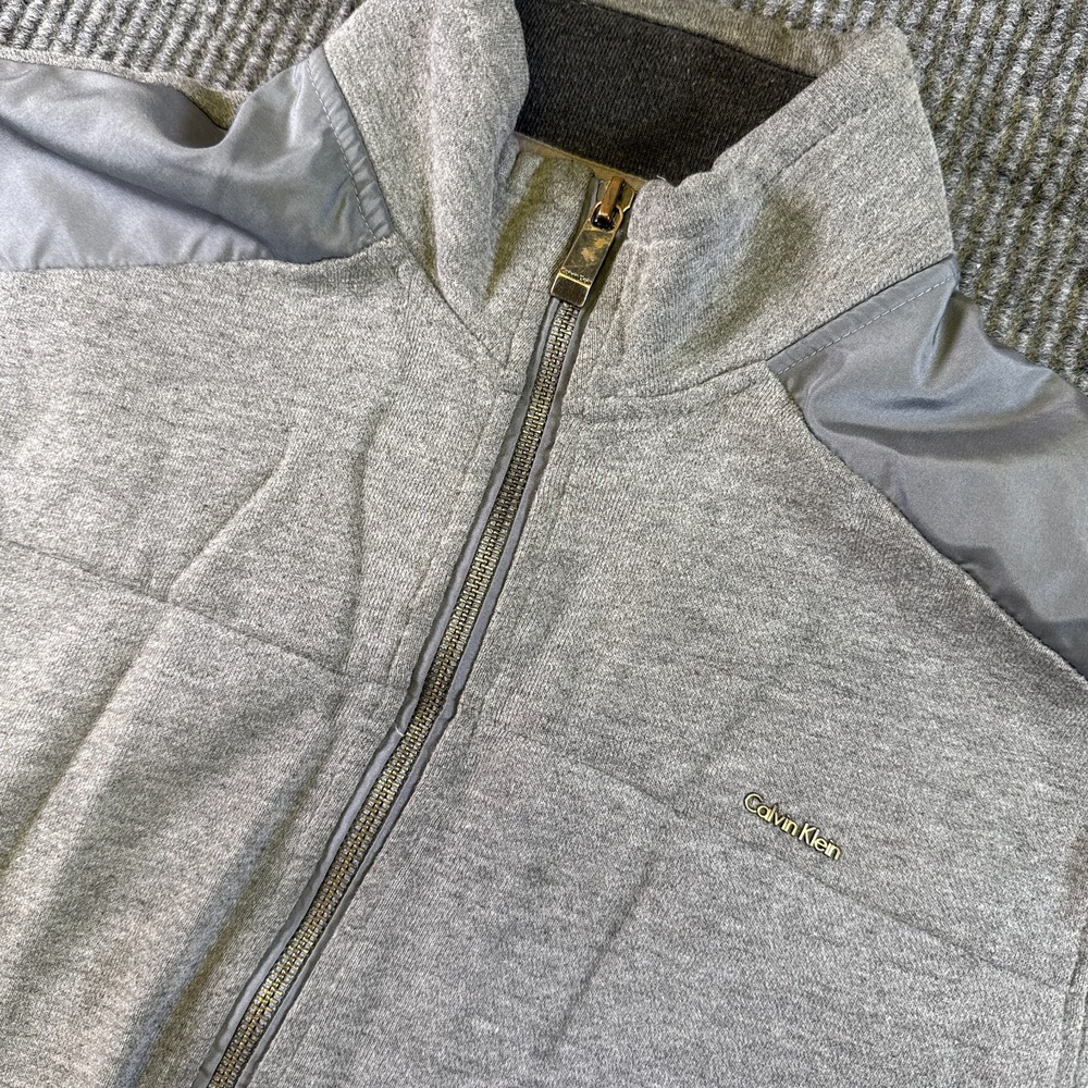 Calvin Klein Jeans Mens M Gray Full Zip Jacket Knit Mixed Media Casual
